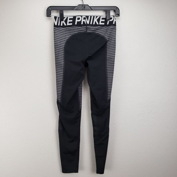 Nike Pro Womens Size S Colorblock Athletic Tights Black And Gray Stripe And Mesh - Picture 8 of 10